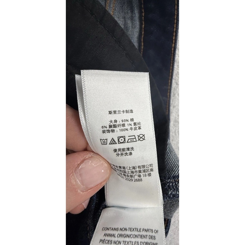 dark wash blue Lauren Ralph Lauren stretch denim pencil skirt with a back slit 8 - Picture 15 of 16